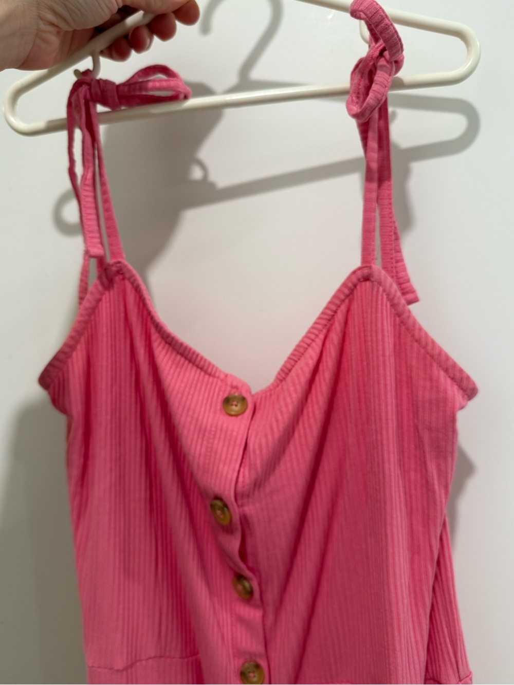 Topshop Pink Button-Front Tie-Strap Ribbed Mini Dress - Picture 4 of 8